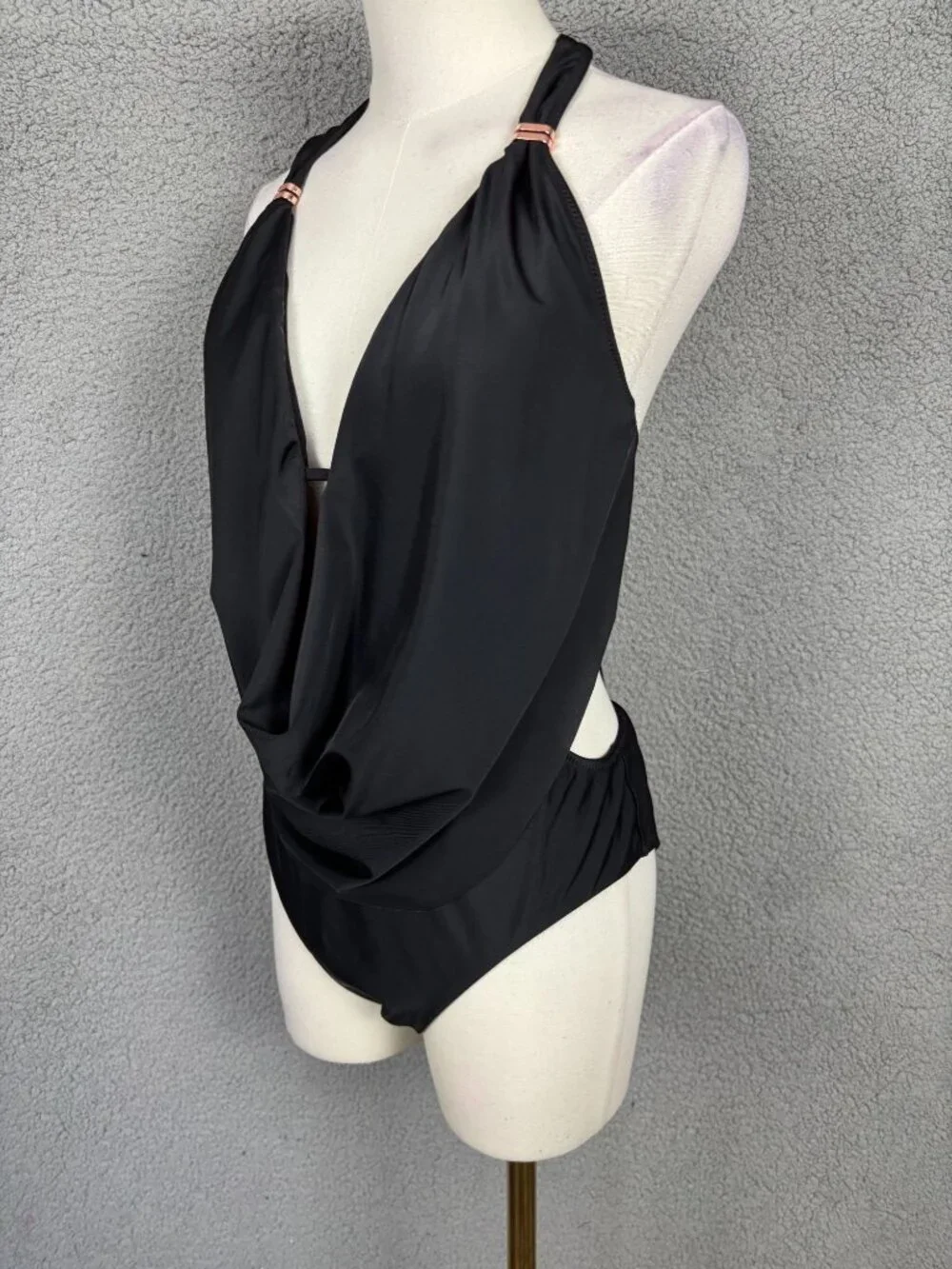 Bar III Women's  Cowlneck One Piece Swimsuit Black Size Large New With Tags.